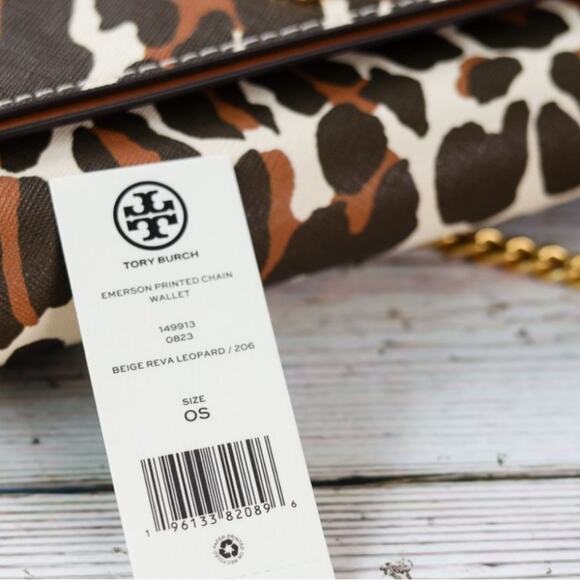Tory Burch Emerson Printed Chain Wallet in Beige Reva Leopard NWT - Picture 4 of 14
